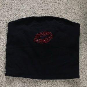 UO red rhinestone lips crop top